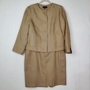Talbots The Jackie Linen Blend Skirt Suit Womens 14 Metallic Gold Woven Lined
